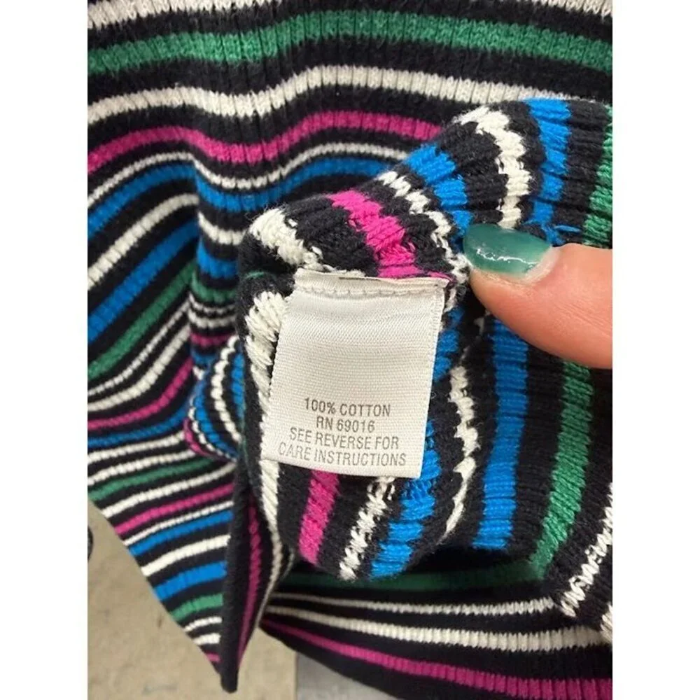 Studio Works Multicolored Striped Mock Neck Ribbed Sweater